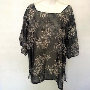 REVERSIBLE Sheer black and white floral print tunic blouse size 2X